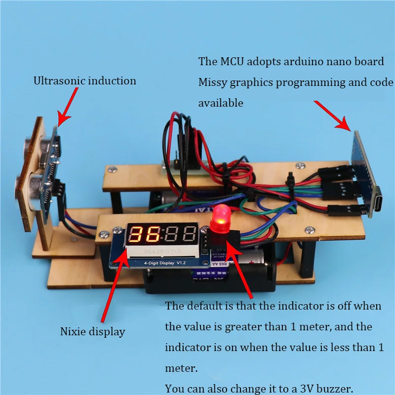 Handmade DIY Ultrasonic Distance Sensing Instrument Arduino Programming Mixly Science Experimental