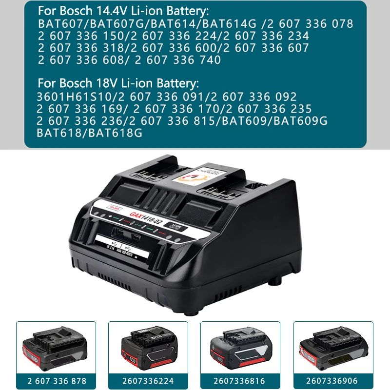 شاحن بطارية ليثيوم محمول مزدوج الشاحن السريع لبوش 18 فولت بطارية ليثيوم أداة الطاقة شاحن بطارية مع منافذ USB مزدوجة #4