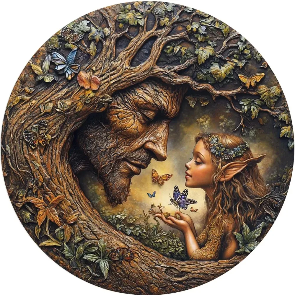 Vintage Round Wall Art - Dryads & Flower Fairies | Nature-Inspired Decor for Kitchens & Rustic Home Interiors