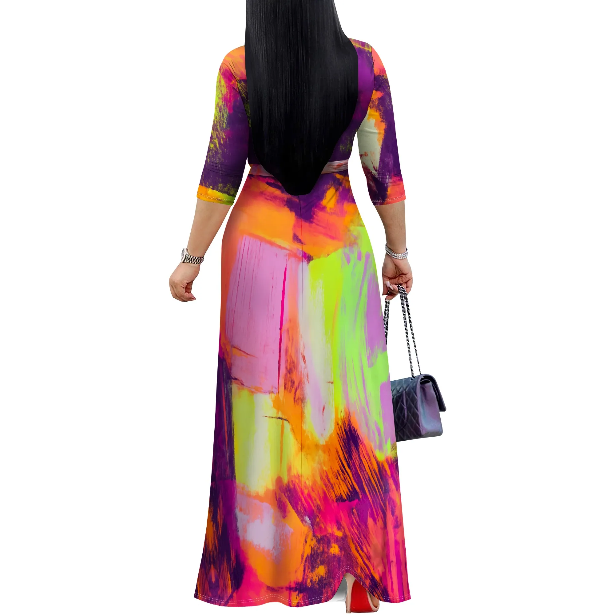 Vibrant Abstract Print Maxi Dress S-3XL Tie Waist Bodycon Style for Summer Vacation, Beach Party or Art Festival Look