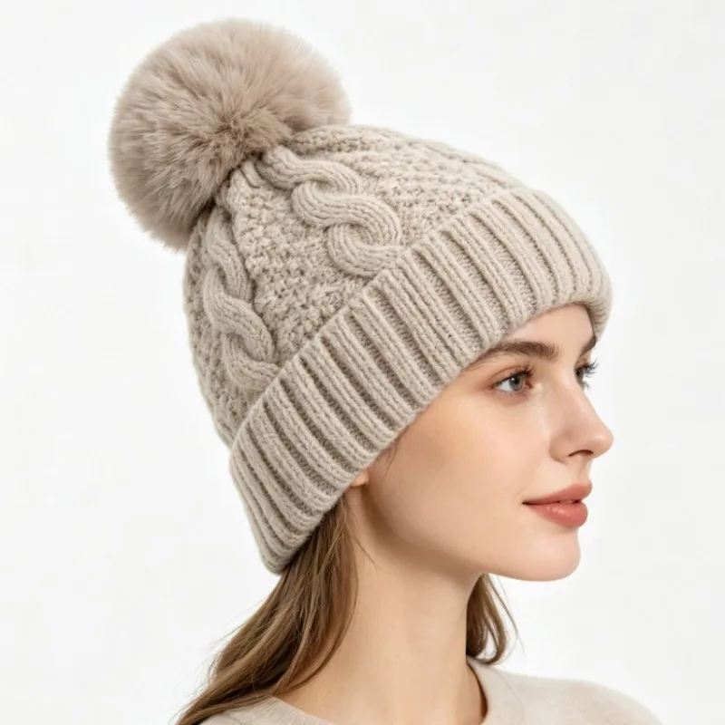 Winter Velvet Knitted Hat Versatile Solid Color Cold Hat Ear Protection Outdoor Light Plate Pullover Warm Beanie Women Men