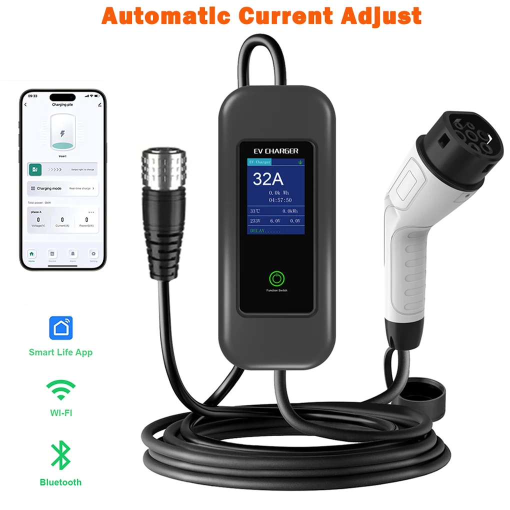 

Electric Vehicle Charger 5M Cable 22KW 32A Auto Adjustable Switch Recognition European Standard Charging with 3 Adapter Cables