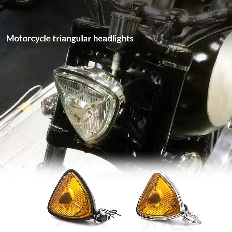 【Premium】For Motorcycle modification triangular headlight assembly, retro imported ultra-thin halogen front lighting, universal