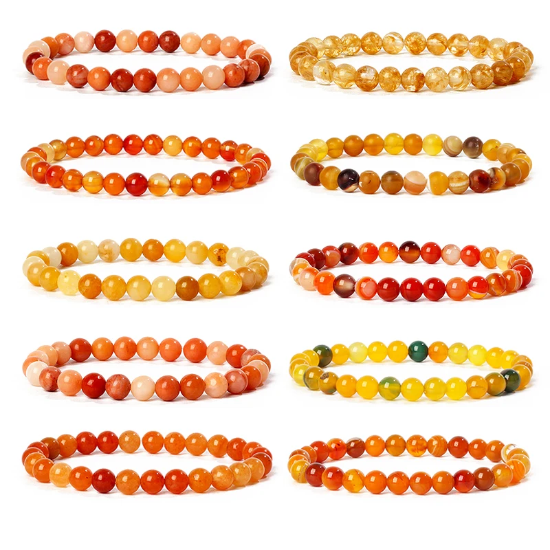 Gold Color Yellow Bracelets for Friend Healing Natural Crystal Quartz Citrines Agates Gem Beaded Stone Bracelet Men Yoga Jewelry