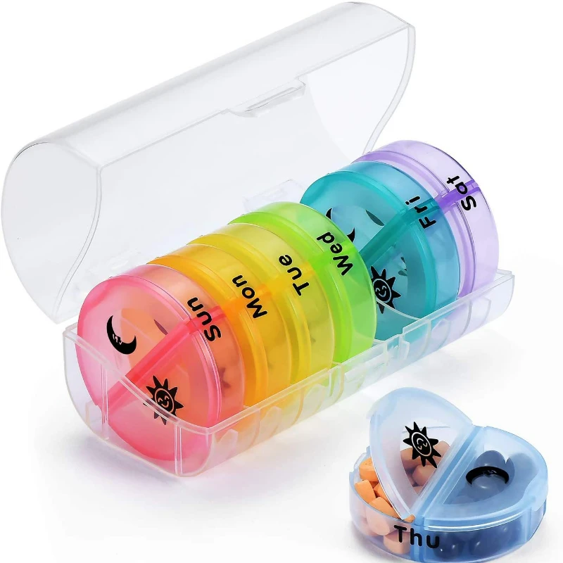 Rainbow 7 Days Pill Box Organizer Plastic Storage Box Container Portable Medicine Pill\'s Case Weekly Pillbox Hat for Tablets