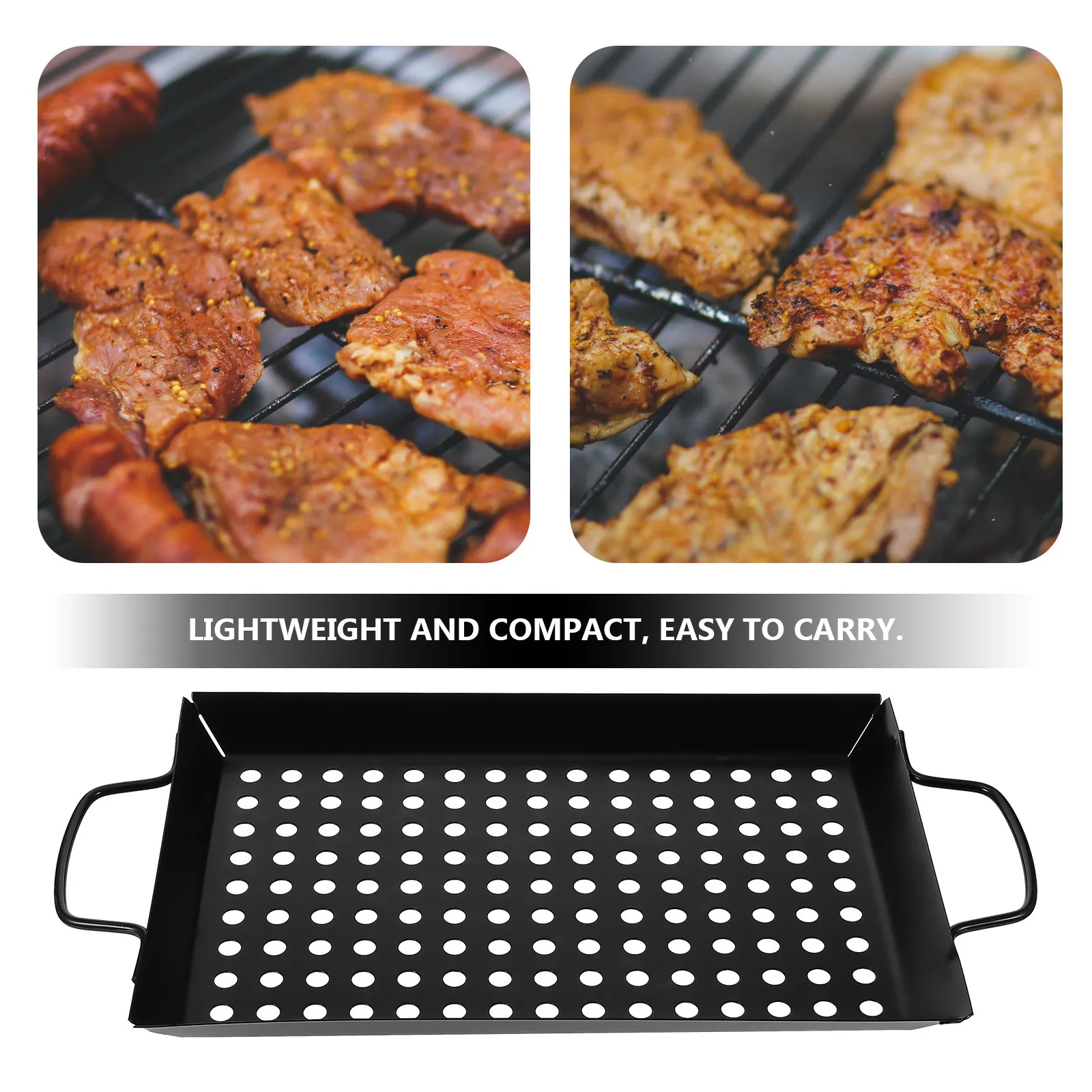 Grill Tray Premium Non-Stick Grilling Plate Excellent Thermal Conductivity Movable Handles for Chicken Wings Steak Shrimp