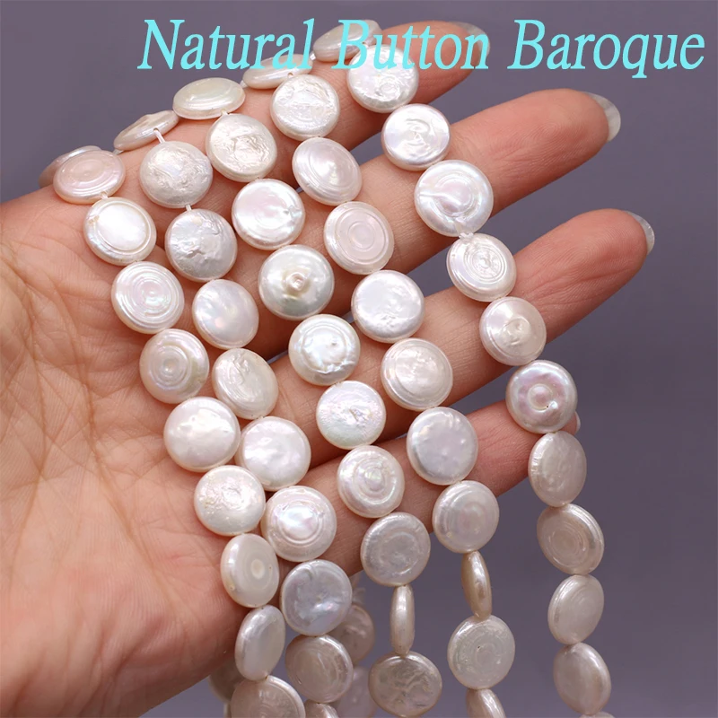 

Natural Freshwater Baroque Pearl Beads Button Shape Loose Punch Bead for Jewelry Making Diy Necklace Bracelet Accessoires