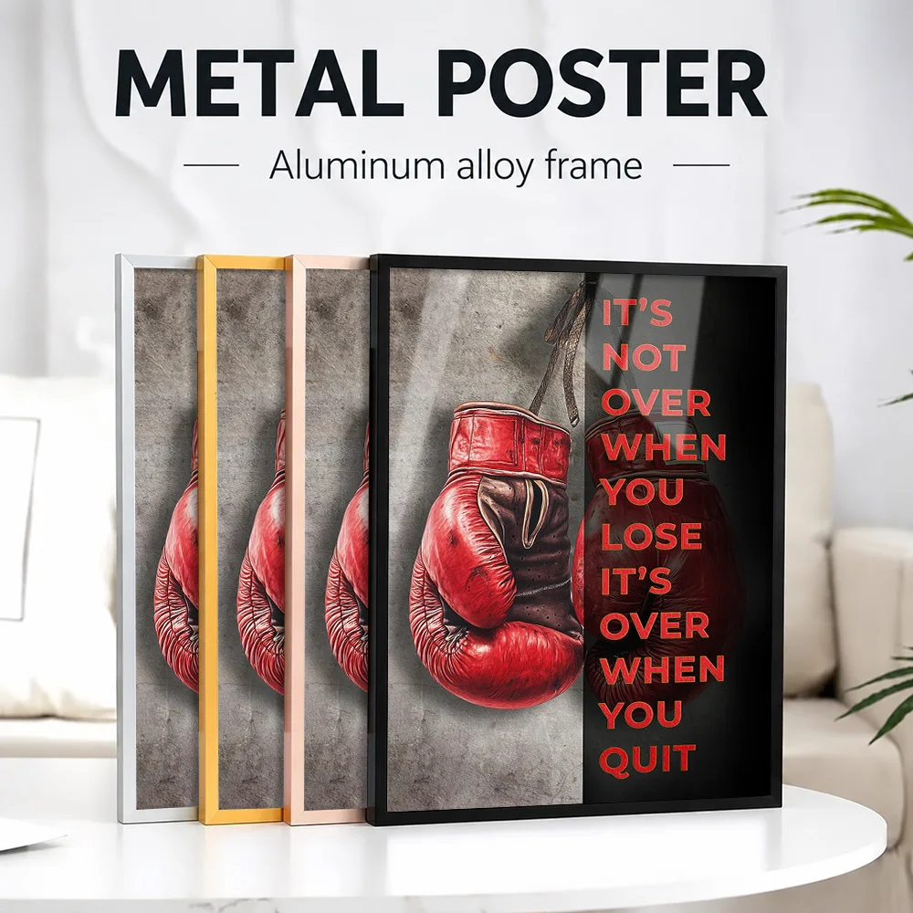 Boxing Gloves Motivation Framed Metal Poster Personalized Photo Energetic Action Style Wall Art For Home Office Fight Fan Gift