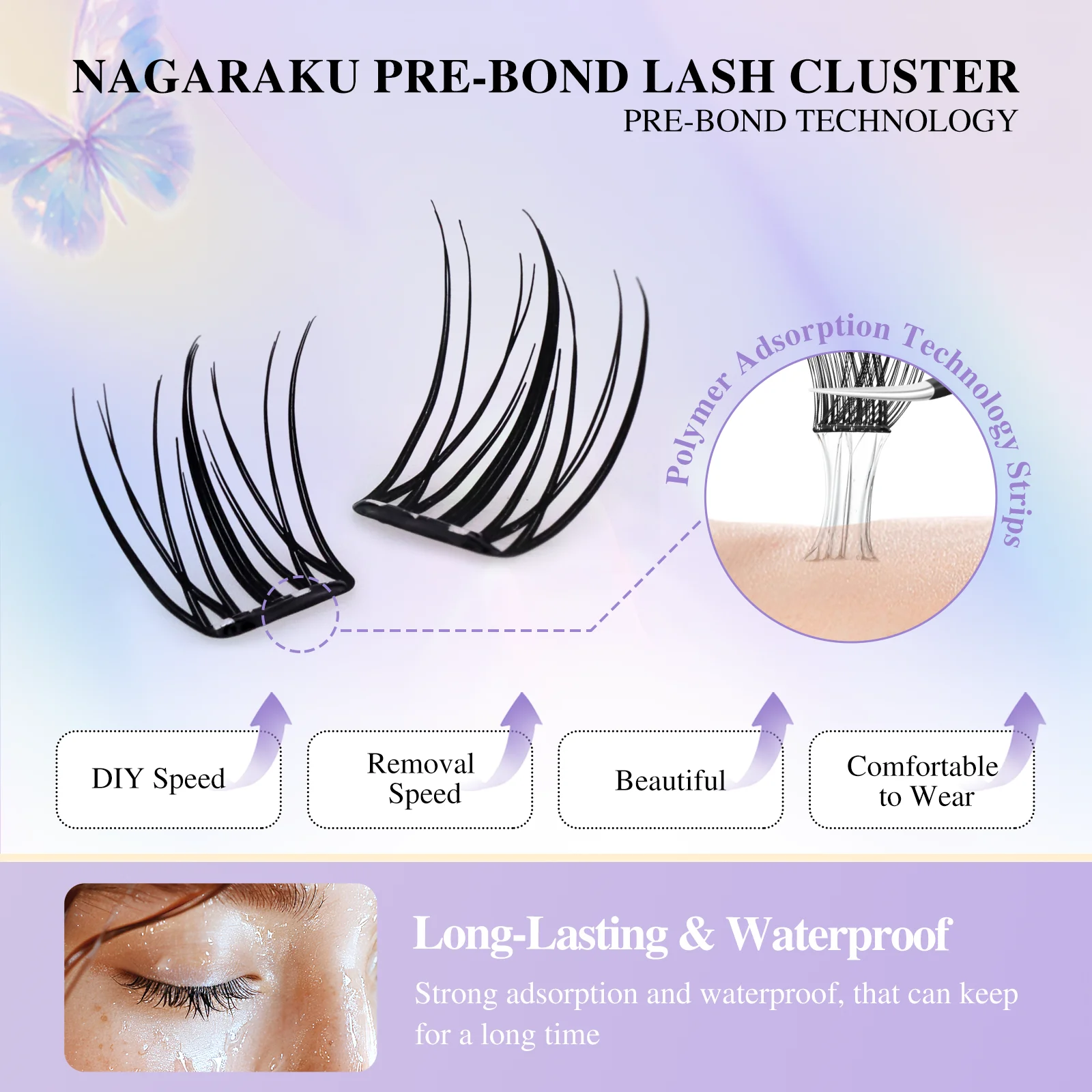 NAGARAKU Vorgefertigte Cluster-Wimpern ohne Kleber, DIY-Wimpern, selbstklebende Wimpern für Make-up, alle Größen, Pinzetten-Geschenkset – Detail 3