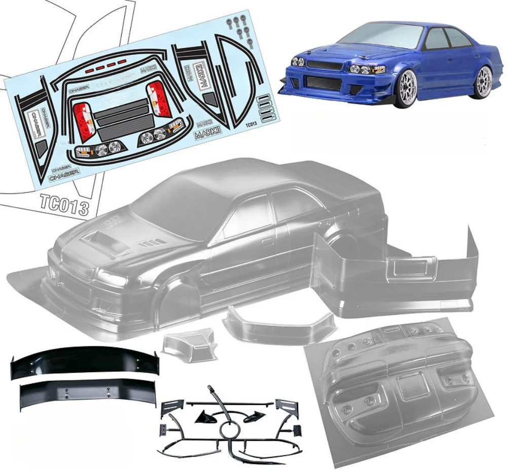 

TC013 1/10 Toyouta Mark II Chaser Clear Lexan body. 195mm bodyshell. 257mm Wheelbase RC Drift Chassis. Tamiya tt01 tt02. Kyosho