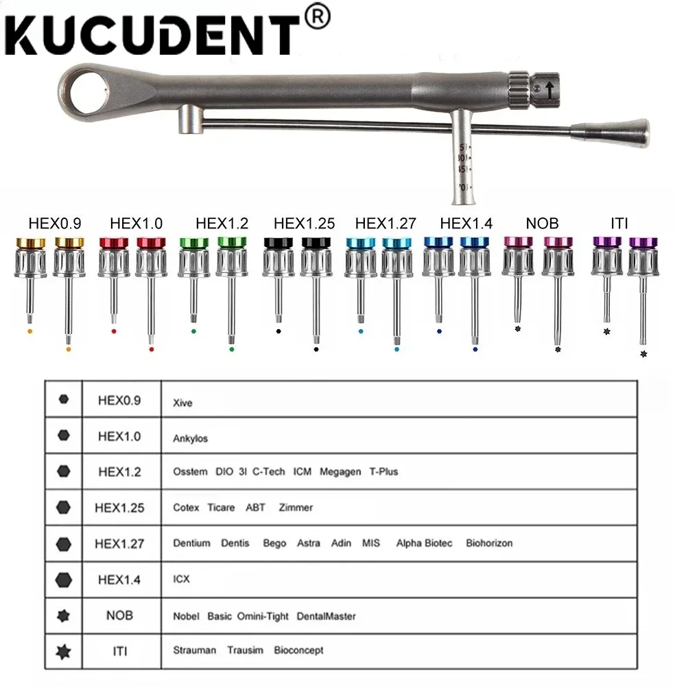 Dental Implant Torque Wrench Ratchet 10-70Ncm with 16Pcs Color Coded Screwdrivers for Precision Implant Restoration Tools
