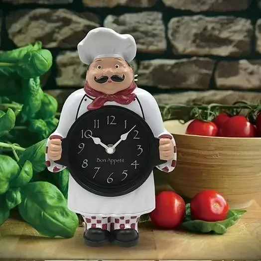 Modern Creative Design Chef Style Clock Can Be Standing or Wall Mounted Kitchen Table Clock, Home Decoration Chef Art Desk Clock