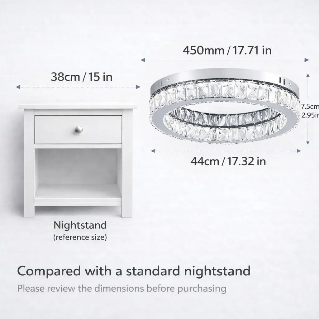 Dimmable Crystal LED Flush Mount Ceiling Light, 17.7