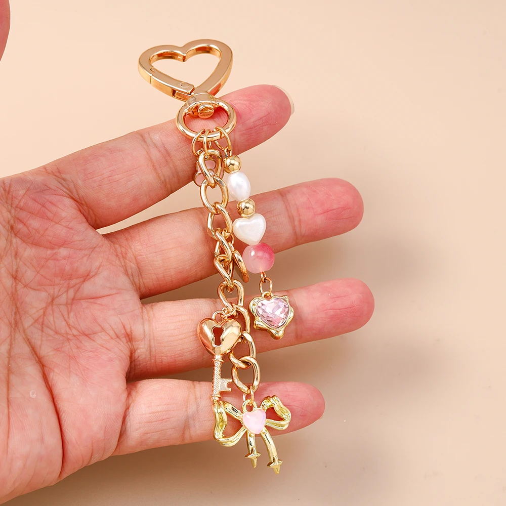 Aihua süße Y2K Metall Perle Liebe Herz Schleife Schlüsselanhänger für Frauen Mädchen Handtasche Anhänger DIY Schlüsselanhänger handgemachte Schmuck Geschenke – Detail 3