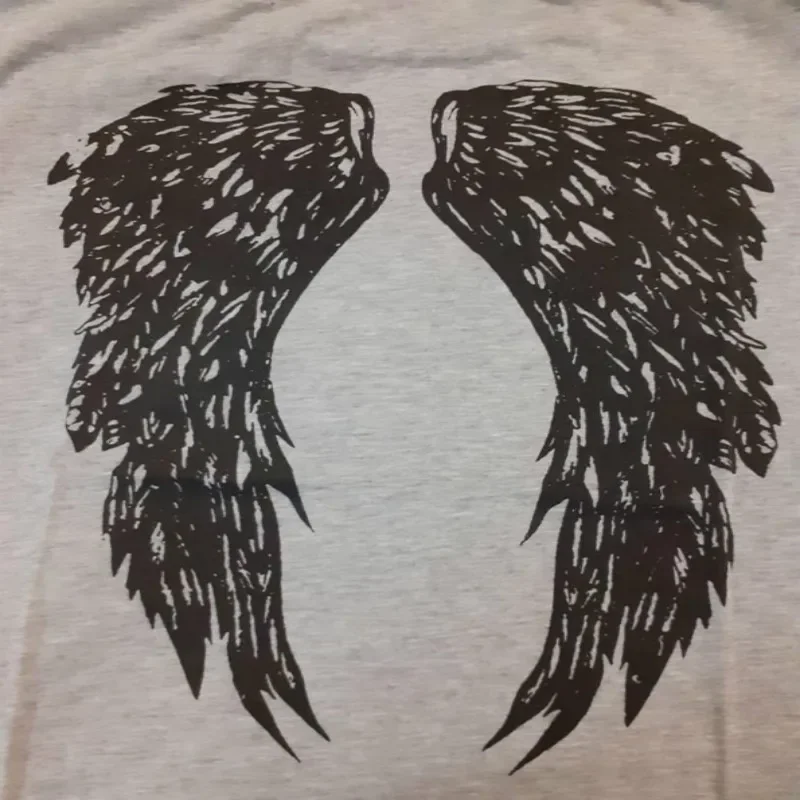 PDOOL T Shirt Women 2024 Summer Tees Angel Wings Back Printing Left Shoulder Roll Sleeve Loose Top T-shirts Women\'s Clothing