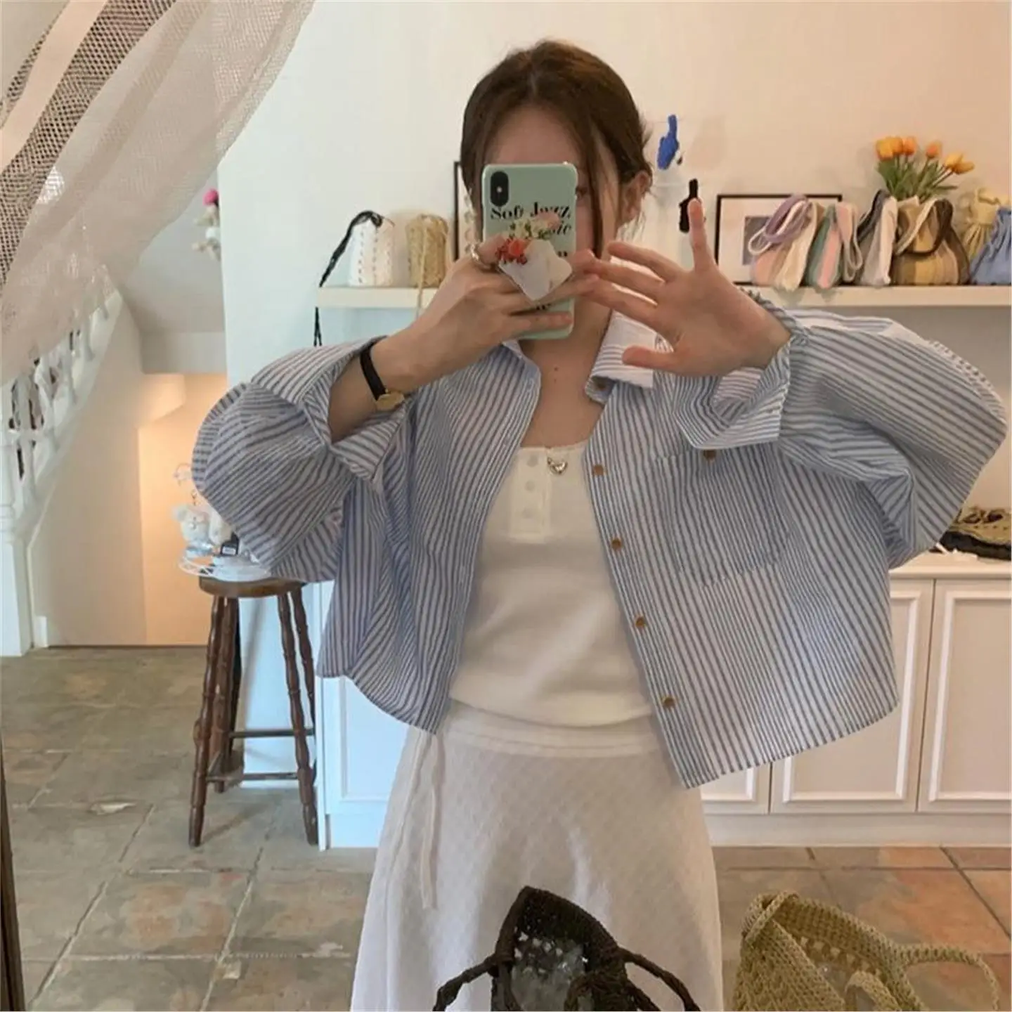 

Style Asymmetric Stripe Women's Sun Protection Shirt Long Sleeve Commute Fashion Polyester Fiber 2025 Spring New Arrival