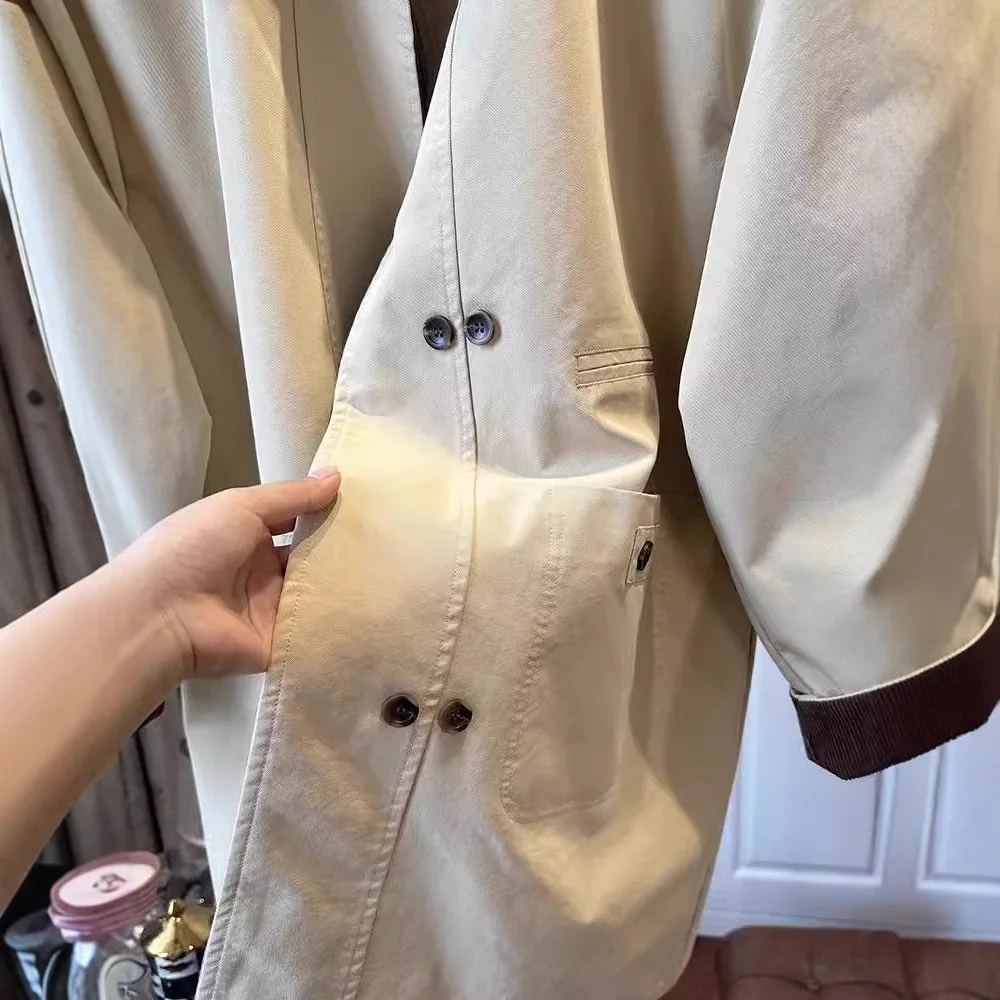 Women Trench Mid Length Coats Jackets Turn Down Collar Coat Thick Warm Y2k Streetwear Jacket Work Outerwear Autumn Winter
