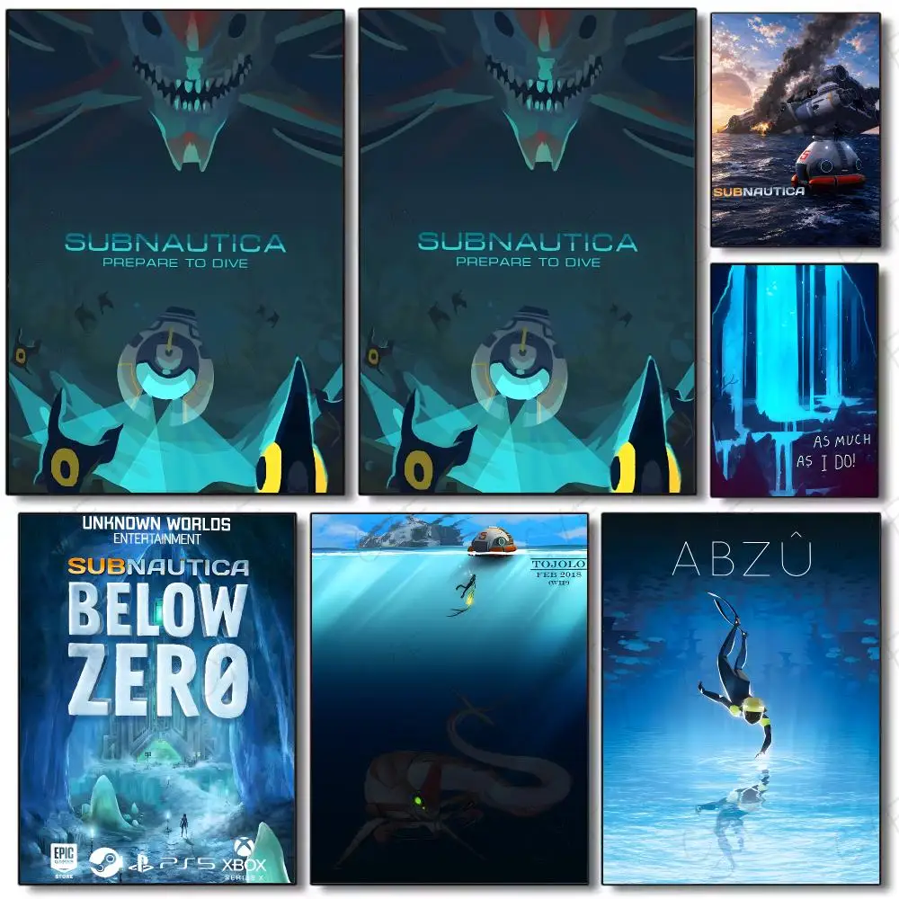 survival game underwater S-Subnautica Poster Painting Wall Art Mural for Living Room Home Decor and Gifts