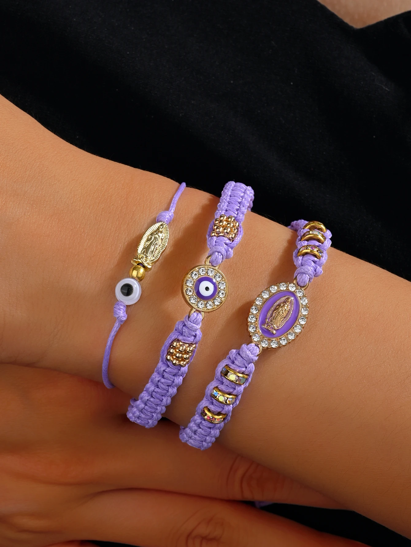 Bohemian Hand-woven Purple Bracelet Set, Handmade, Woman Leisure Fashion Accessory, Quality Friendship Gift, Hot Sale, 3 Pcs