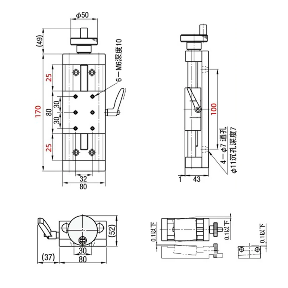 XKST50 Z-Axis Manual Leadscrew Sliding Stage – Precision Micro Adjustment Platform, 50mm Travel, Aluminum Alloy