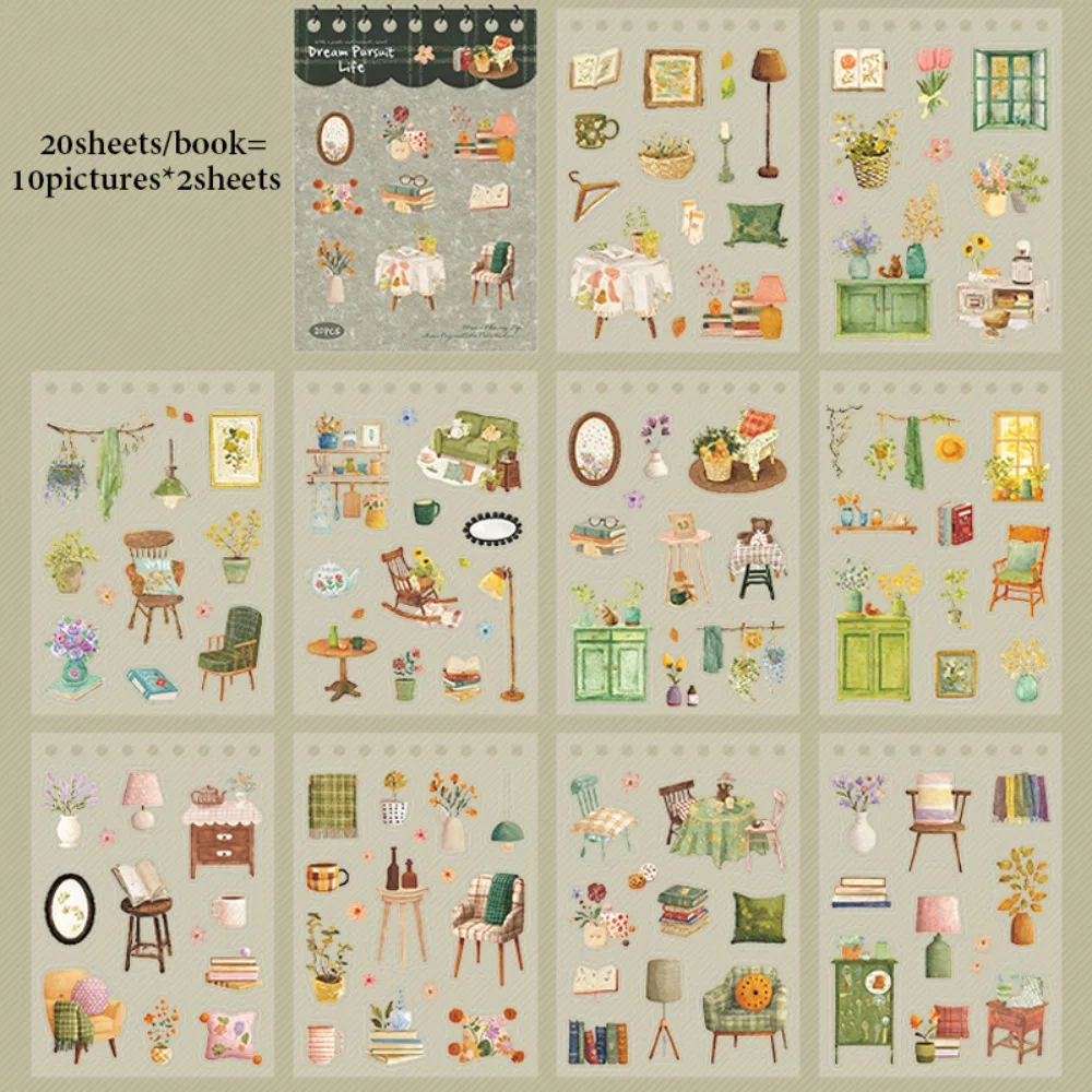 

Dream Pursuit Life Series Die-Cut Sticker Book PET Journal Scrapbook DIY Life Theme Materials 20 Sheets Photo Frame Decor