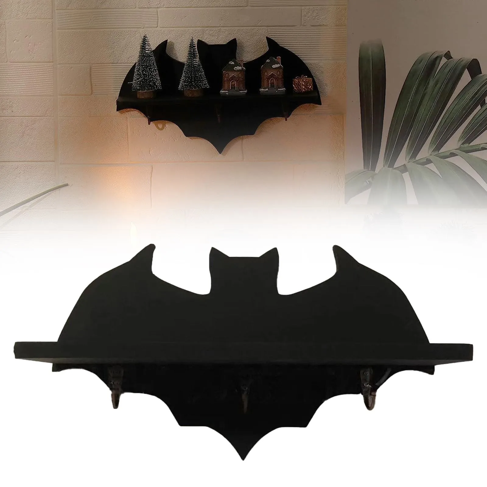 Halloween Black Bat Wood Shelf Floating Wall Hooks Key Holder Storage Rack Shelves For Wall Decor Room Hanging Wooden Shelves