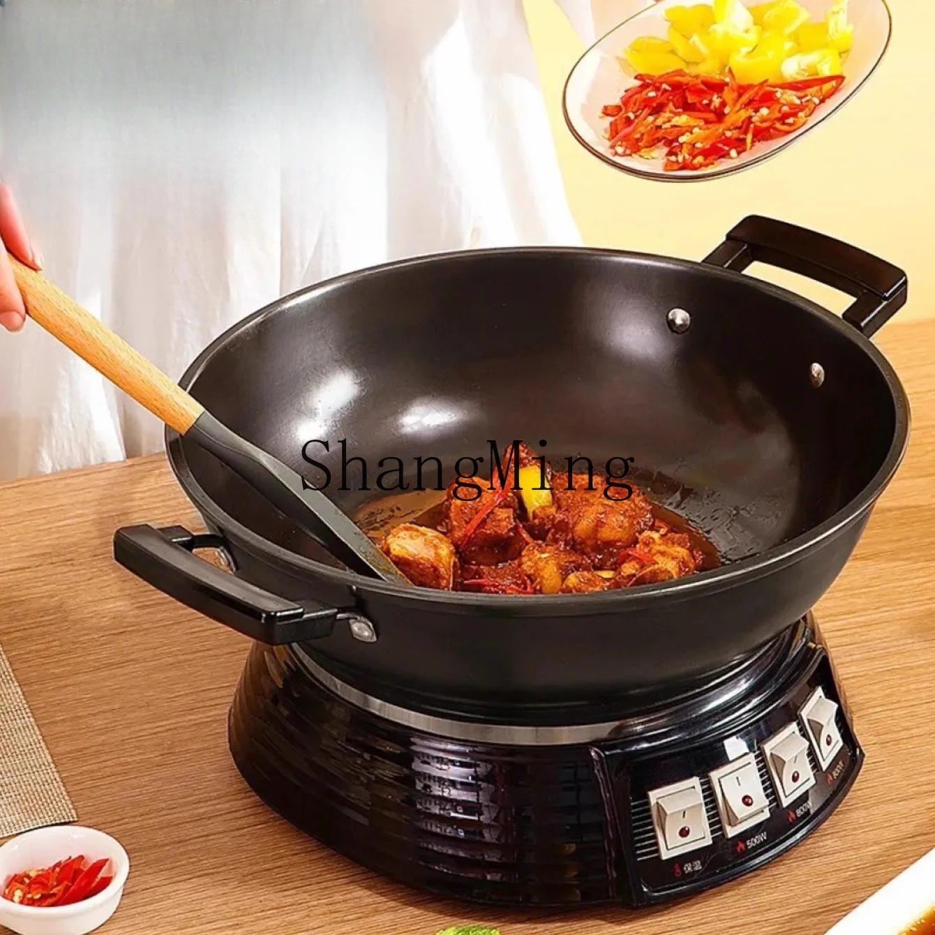 ZYY wok elettrico in ghisa non rivestito wok elettrico multifunzionale domestico integrato