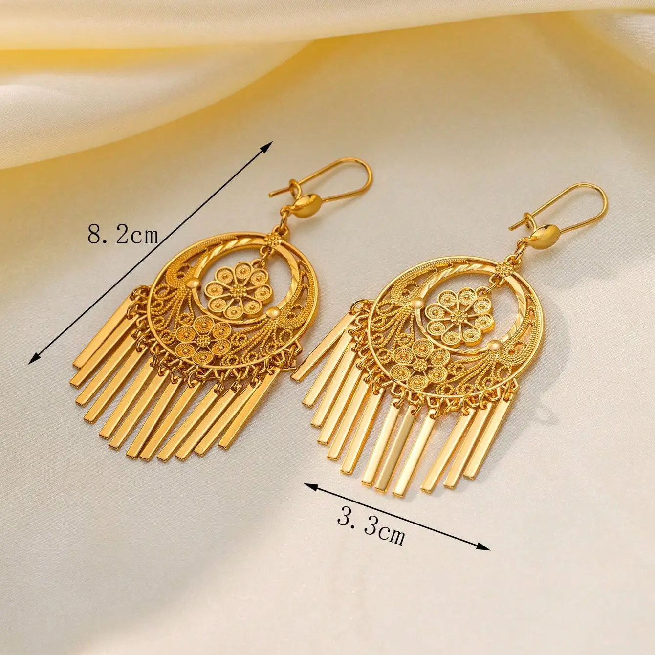 أقراط متدلية مطلية بالذهب للنساء مجوهرات الزفاف العربية في الشرق الأوسط #5