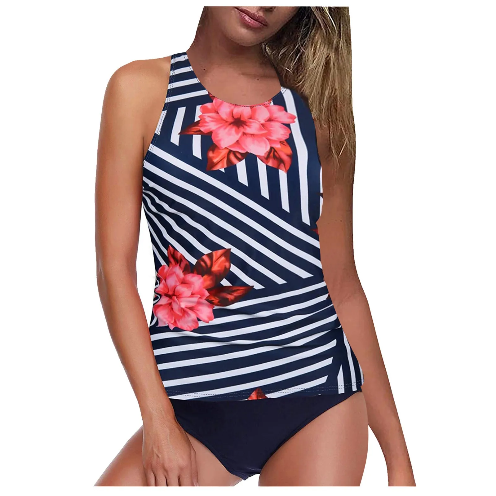 Maiô tankini feminino, controle de barriga, cintura alta, conjunto de roupas de duas peças, maiô verão, biquíni