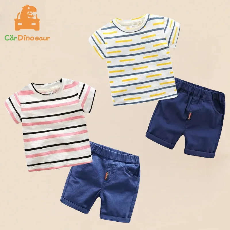 

2025 Summer 2 3 4 6 8 10 12 Years Children Clothing Short Sleeve Cotton Cartoon Animal Car Handsome Kids Boy T-Shirt Shorts Set