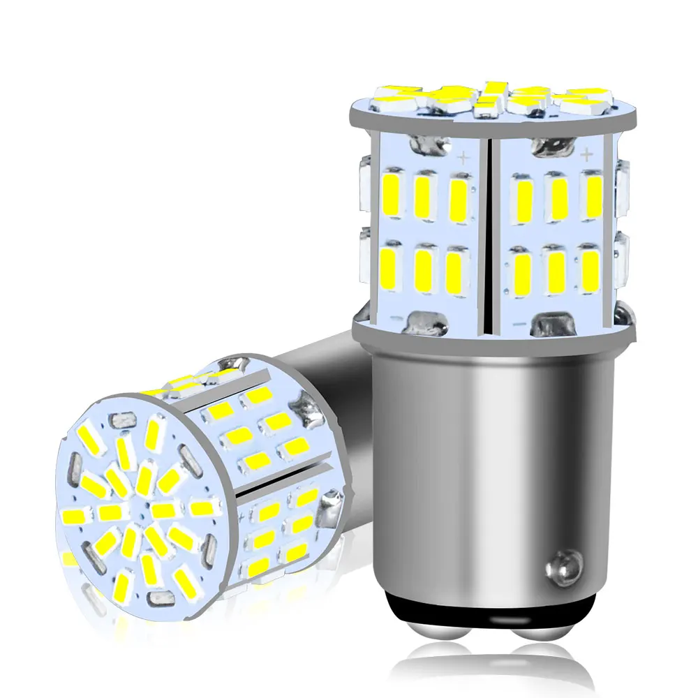 

2 шт. 1156 BA15S P21W R5W R10W S25 G18 1157 BAY15D P21/5W 3014SMD 54 чипсы Супер яркие светодиодные автомобильные противотуманные фары заднего хода и стоп-сигнала