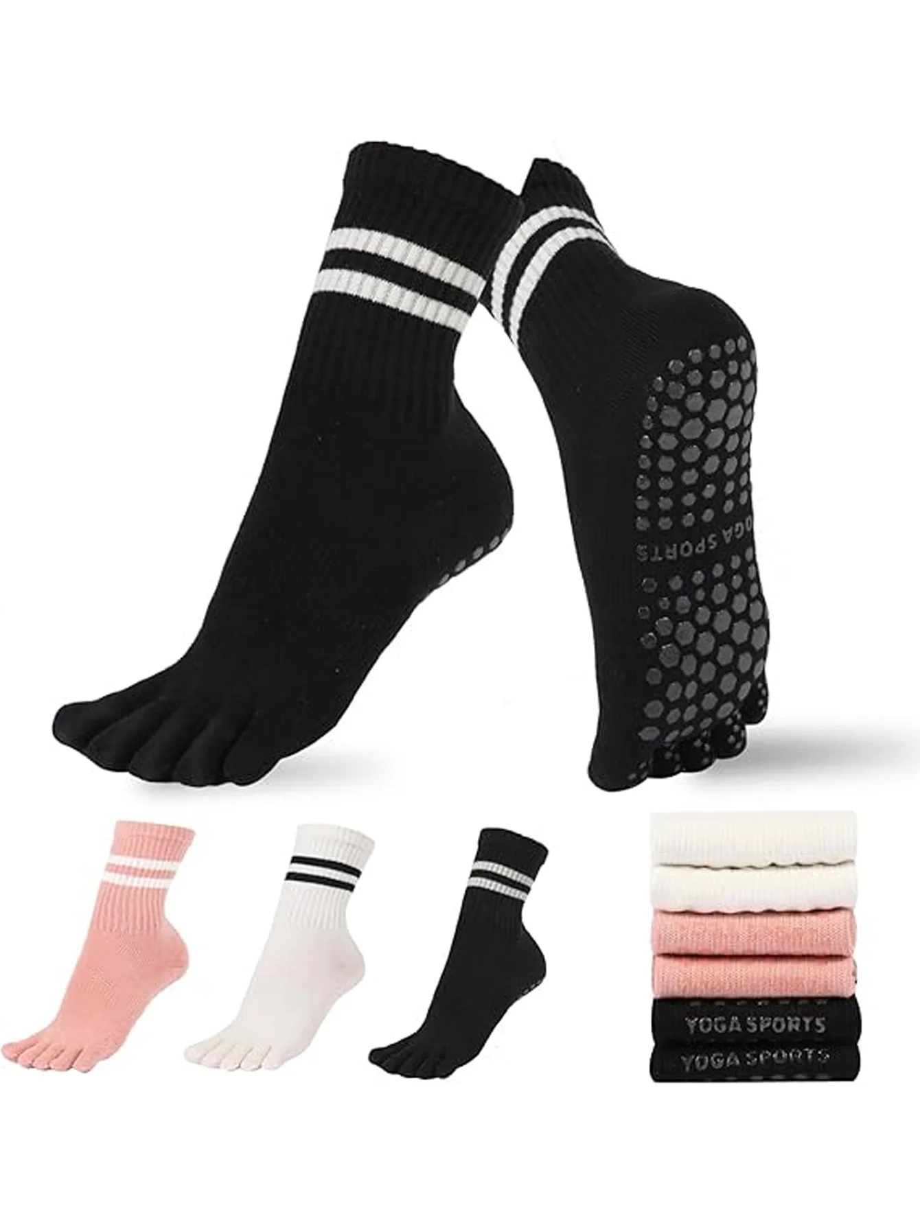 3 pairs of five-toed yoga socks, non-slip, professional, for women, summer Pilates training, indoor sports, special fitness long-tube split-toed socks