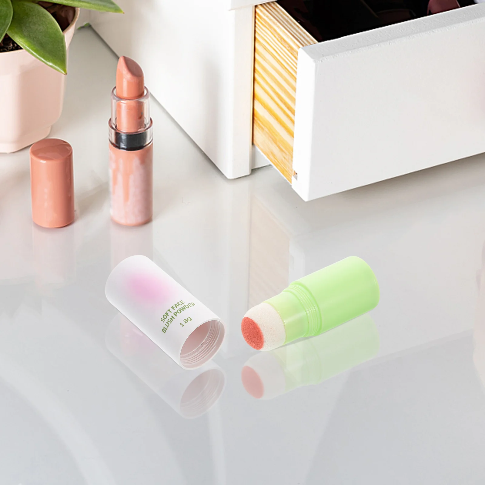 

Coral Orange Blush Stick Sponge Tip Easy Application Cheeks Lips Longlasting Natural Look Solid Moisturizing Stick