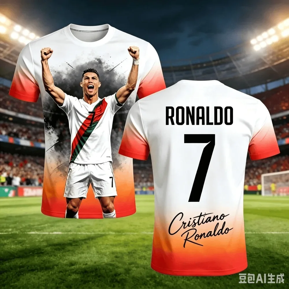 Summer New Cristiano Ronaldo 3D Football Jersey for Daily Outings, Fashionable for Sports, Street Trend, Y2K Style Men's T-shirt