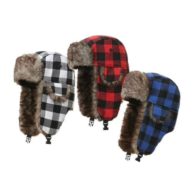 1 piece of women's two-color woolen plaid hat for autumn and winter, ear protection, windproof and cold proof warm hat