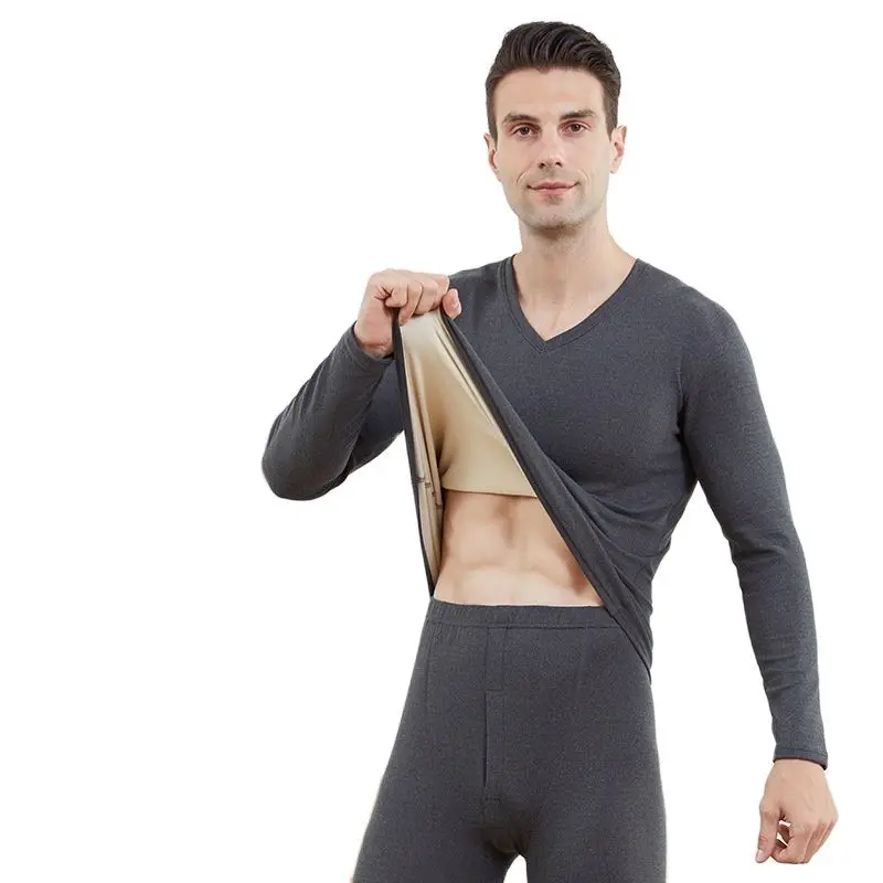 Autumn Winter Men\'s Fleece Thermal Underwear Suit Thicken High Stretch Winter Warm Base Layers Tight Long Johns Tops & Pants Set