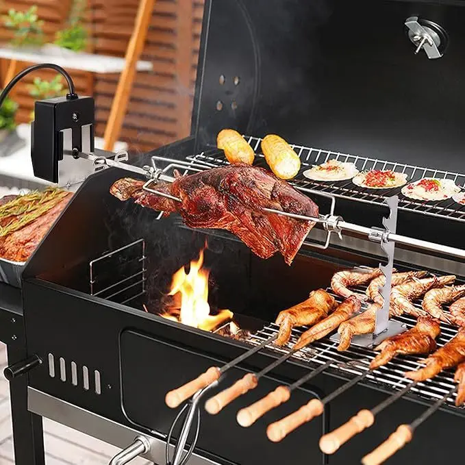 110V Electric Rotary Grill Fork, Stainless Steel BBQ Tool Set for Lamb Leg and Chicken