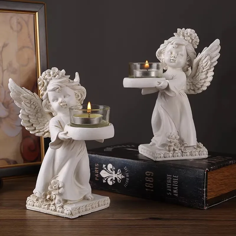 Angel Tea Light Candle Holder Wings Angel Figurines Cherub Figurine Statue with Tealight Votive Holder for Home Wedding