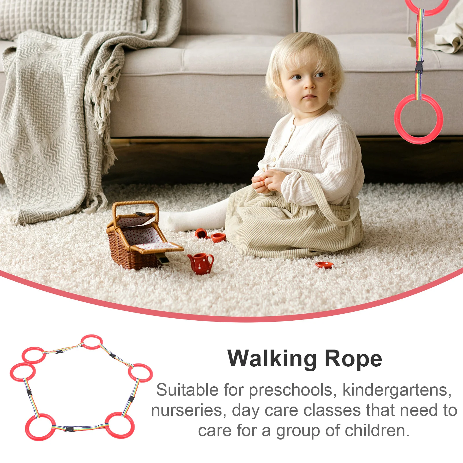 

1Set Preschool Walking Rope Round Handle Kids Safety Leash Reusable Outdoor Walking Organizer for Kindergarten Nursery Group