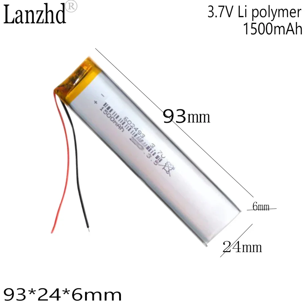 

3.7V Polymer Battery 602493 1500mAh rechargeable battery with built-in LED light 93*24*6mm