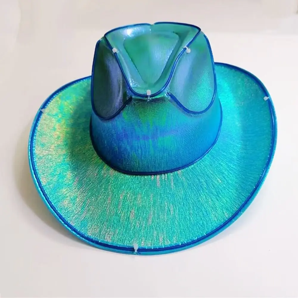 Pearlescent Neon Halloween Hats Colorful Cosplay Party Hats LED Luminous Cowboy Hat Cool Fashion Western Cowboy Hat Kids view 2