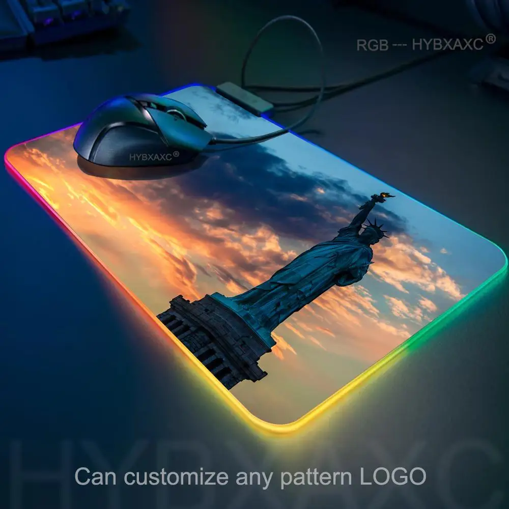 

Statue Of Liberty USA Mouse Pad RGB Gaming Mouse Pad Desk Mat HD Gamer Large LED Light XXL MousePads PC Computer Carpet