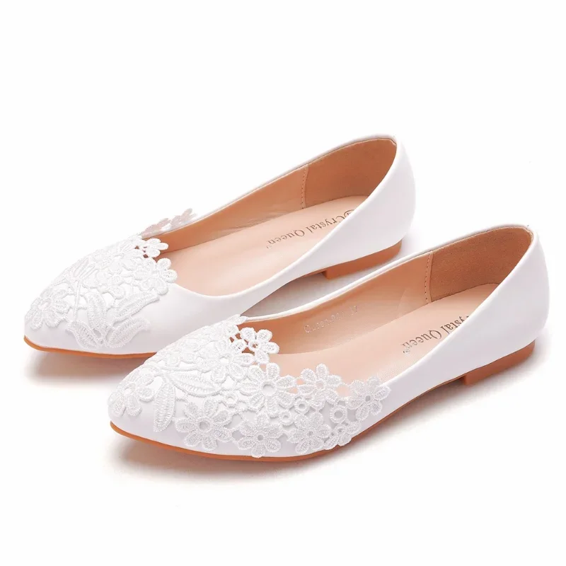 Women Flat Lace Wedding Shoes Comfort Casual Women Fashion Soft Sole Breathable White Pointy Casual Flats Shoes Zapatos De Mujer