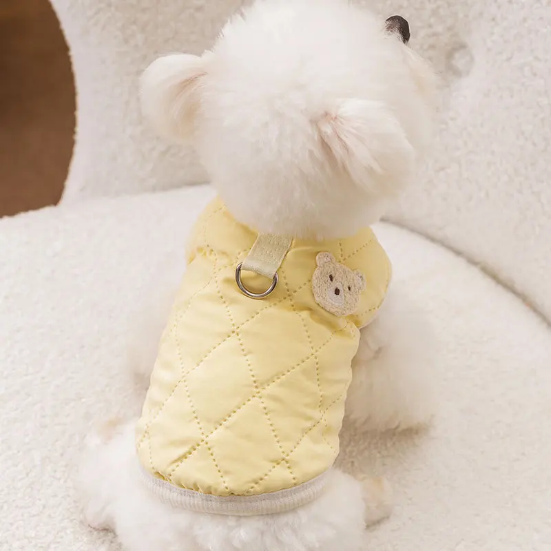 Winter Puppy Jacket Minimalist Teddy Outerwear Cotton Coat Dog Solid Color Clothes New Pet Two Legged Cardigan