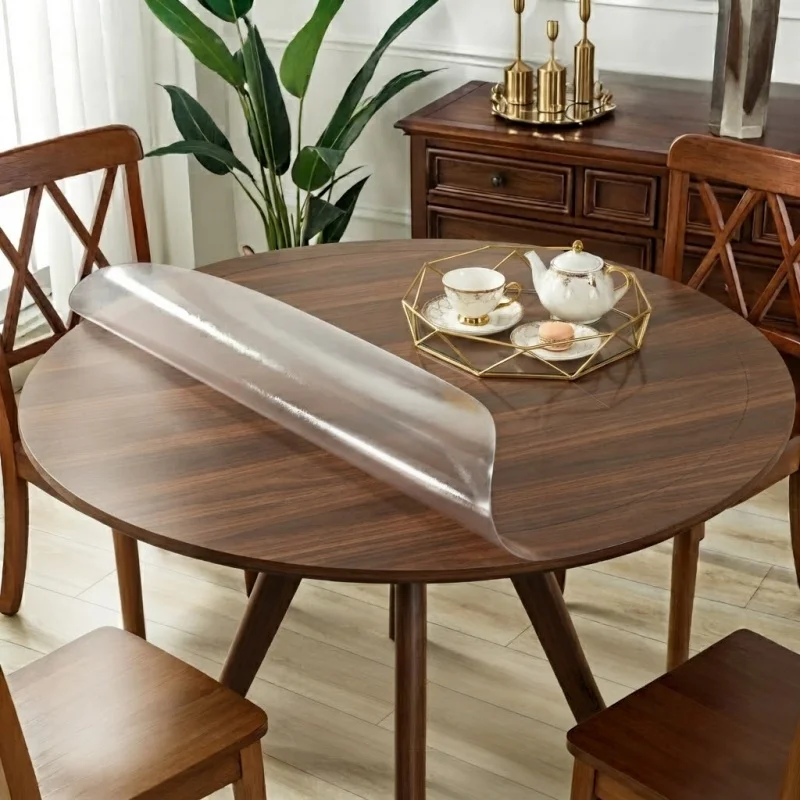 130cm Clear Frosted Round PVC Tablecloth 0.7mm Waterproof Oilproof Table Mat Protector Heat Resistant Cover for Dining Desk
