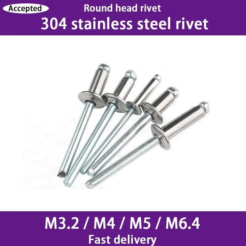 304 Baja Tahan Karat Kepala Bulat Inti Paku Keling Menarik Baut Keling Penetes Self-plugging Rivet Dekorasi Kuku Rebite Blindniete