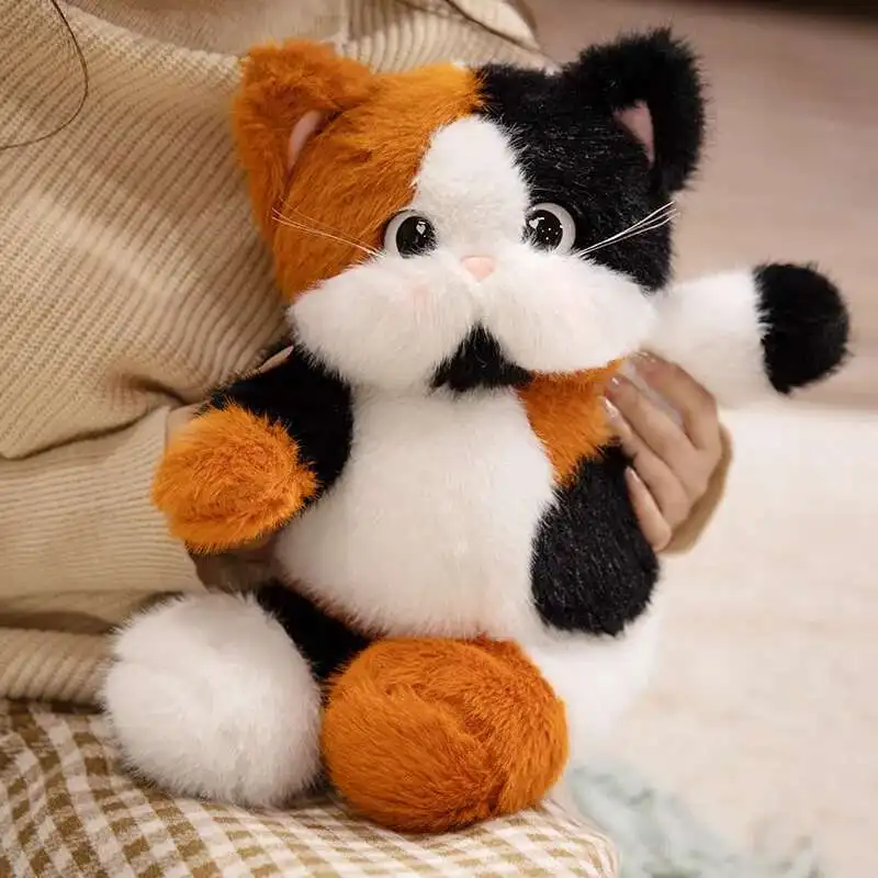사랑스러운 옥양목 고양이, 소 고양이, 시아메스 고양이 봉제인형 귀여운 애완 고양이 봉제 장난감 턱받이 장식 부드러운 고양이 수면 친구 인형 어린이 선물