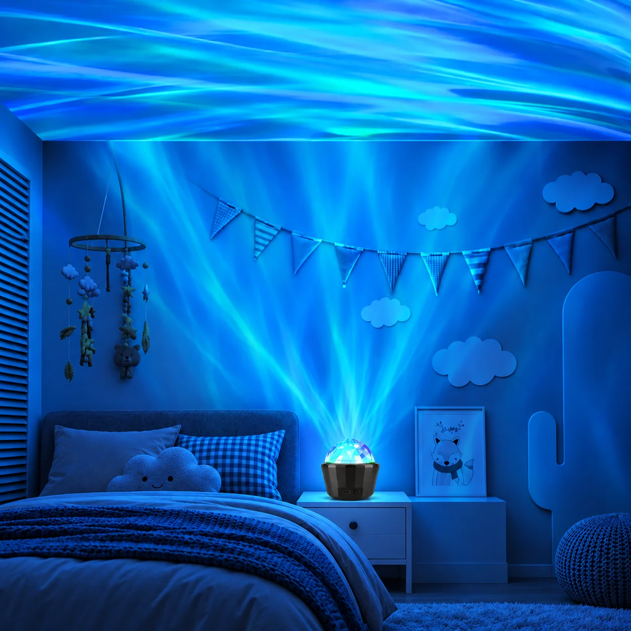LED Aurora Projector Light with 16 Color Effects, Color-Changing Mood Lamp for Bedroom, Living Room, Birthday and Home Parties