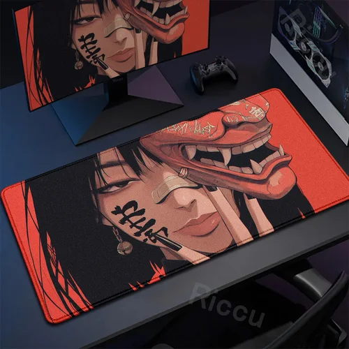 Imagen 2 del producto Alfombrilla de ratón Samurai Oni para videojuegos, 40x90cm, máscara japonesa, alfombrilla de escritorio para chica, alfombrilla de ratón profesional Premium para jugadores grandes, accesorios de Control de velocidad