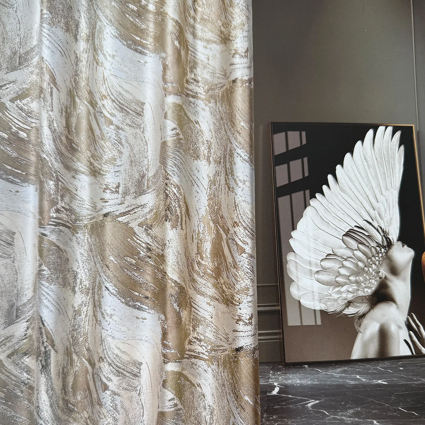 High Grade Gold Thread Jacquard Gold Thickened Sound Insulation Curtains for Living Room Bedroom French Window Customized